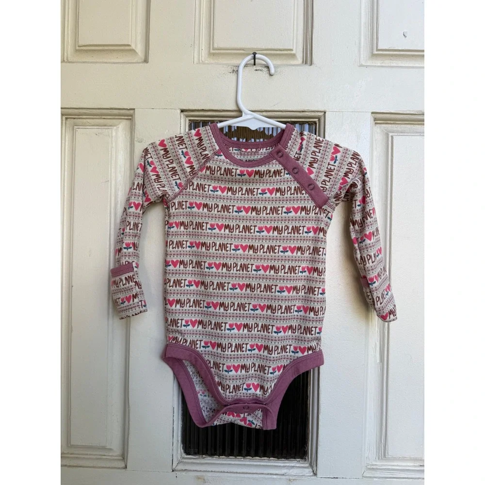 Patagonia‎ Capilene Baselayer My Planet Hearts Pink Long Sleeve Size 6-12 Months